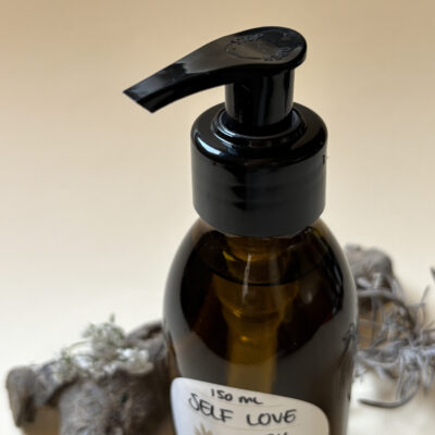 Massage oil bottle, zoomed in on the lid